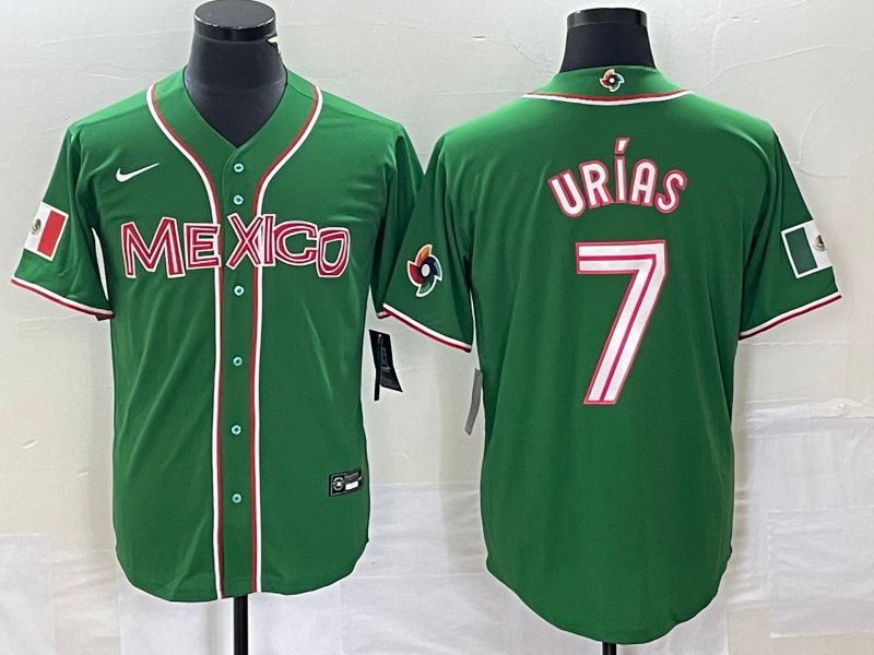 Men 2023 World Cub Mexico 7 Urias Green Nike MLB Jersey17